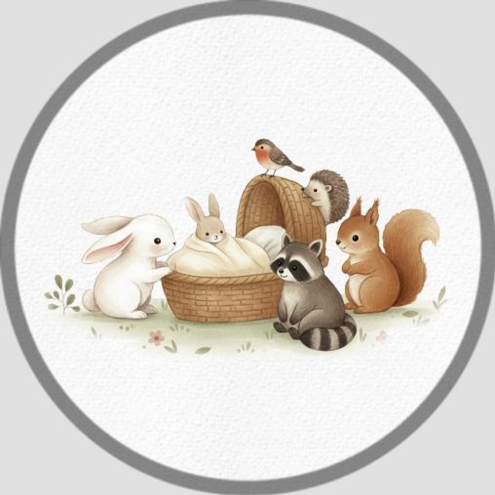 Sluitsticker met bosdieren wiegje