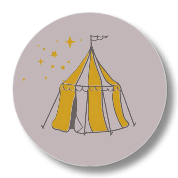 Sluitsticker vintage circus met folie
