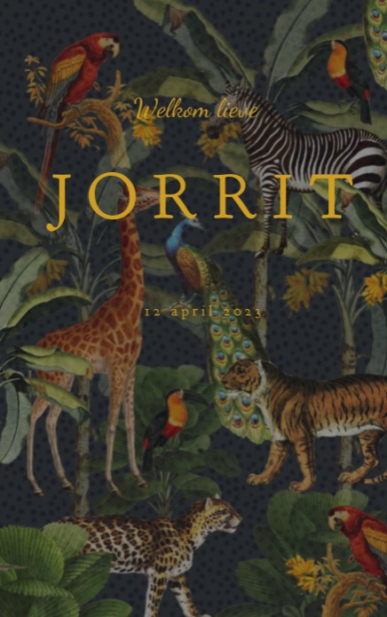 Tropisch geboortekaartje jongen met goudfolie