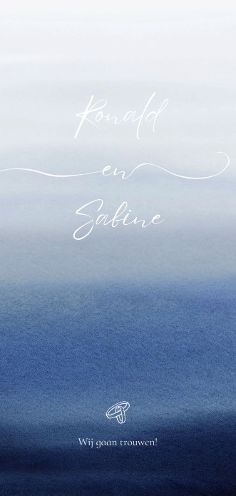 Trouwkaart blauwe waterverf ombre effect