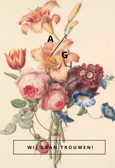 Vintage boeket trouwkaart