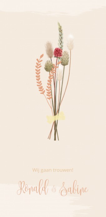 Trouwkaart met droogbloemen boeket