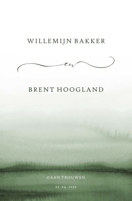 Trouwkaart klassiek met waterverf detail