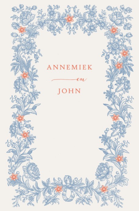 Trouwkaart lijngetekend botanisch kader