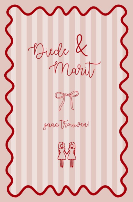 Trouwkaart met speels kader en strepen