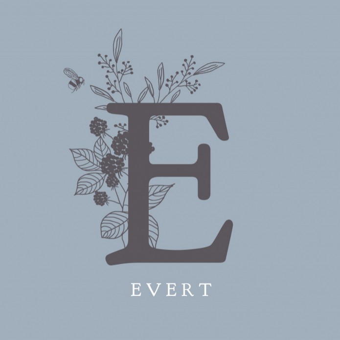 Vierkant geboortekaartje met lijntekening initialen jongen