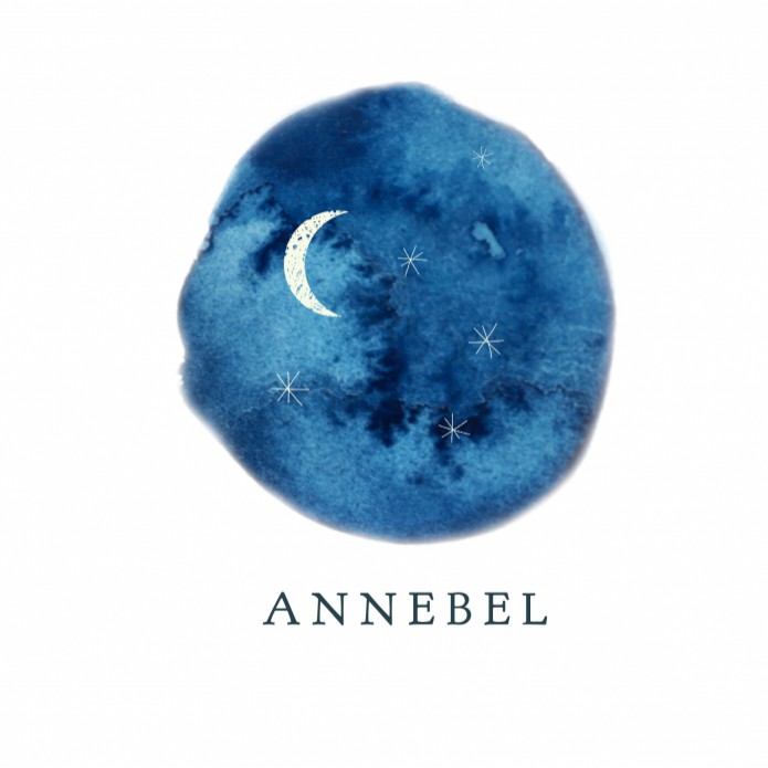 Geboortekaartje aquarel met maan en sterrenhemel