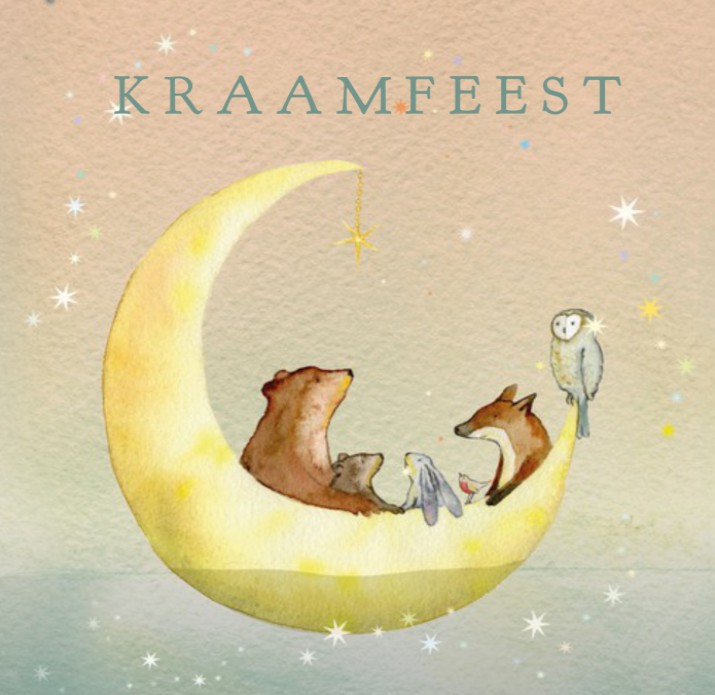 Vierkant kraamfeest kaartje maan