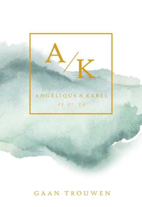 Watercolour pastel trouwkaart met monogram