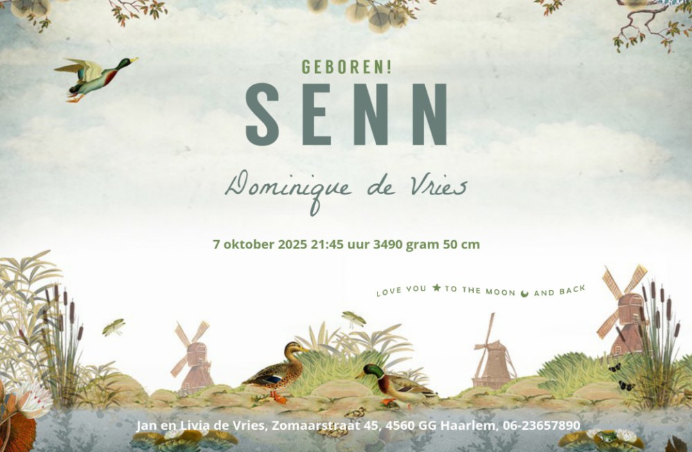 De leukste geboortekaartjes van Studio POPPY Hollands water, eenden en molens vind je hier. Met de ontwerptool kun je jouw hippe geboortekaartje ontwerpen zoals jij dat wil. We hebben allerlei stijlen geboortekaartjes. Met de gratis proefdruk kun je ook d