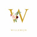 Geboortekaartje monogram foliedruk bloem voor